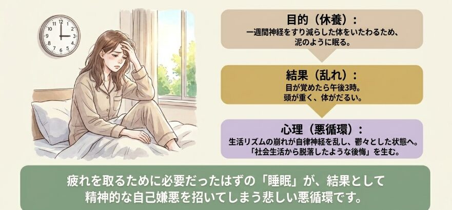 平日の疲れで寝て終わる自己嫌悪