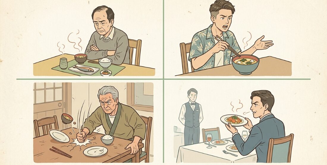 料理に文句を言う男