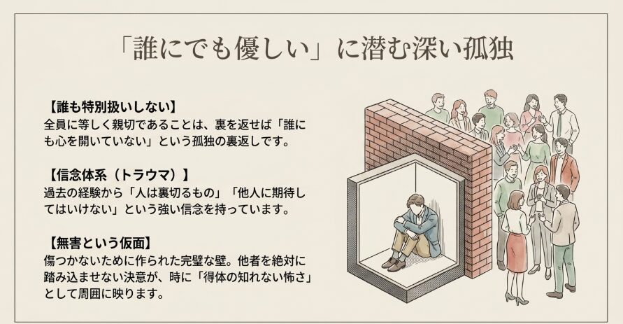 誰にでも親切な態度に潜む孤独と自己防衛の壁