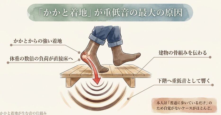 かかと着地が生む音の仕組み