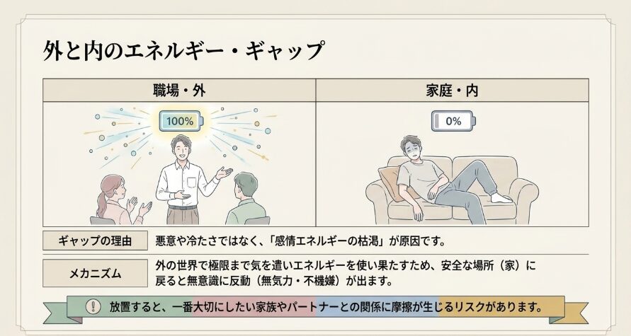 職場や家庭で見せる表と裏のギャップ