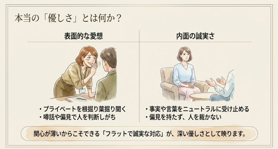 表面的な冷たさと内面の誠実さの違い