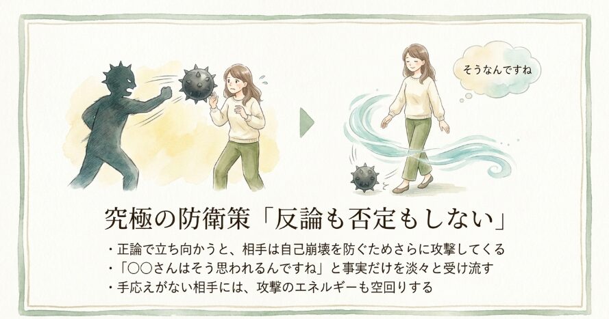 反論や否定をせず受け流す心理的な防衛策