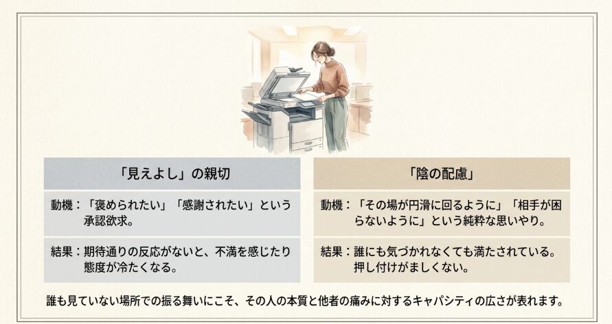 見返りを求めずに見えない場所で配慮できる