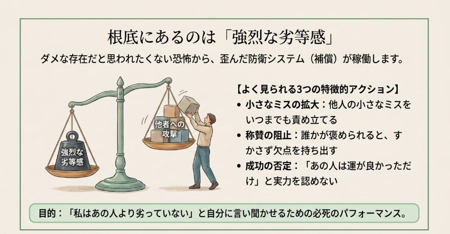 歪んだ防衛反応と劣等感のあらわれ