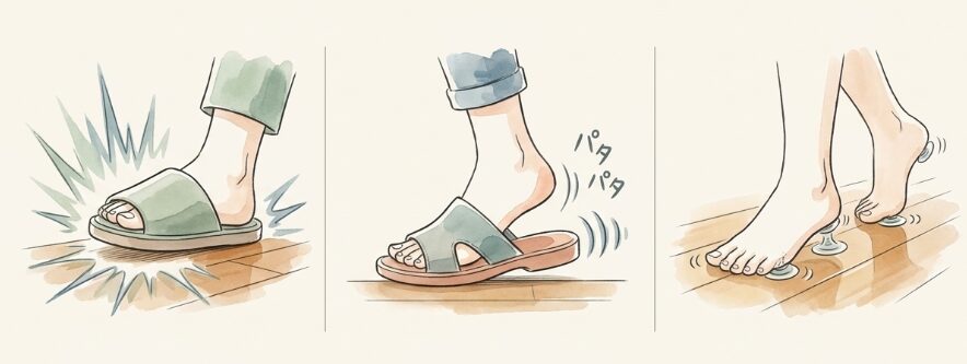 室内での歩き方やスリッパの罠