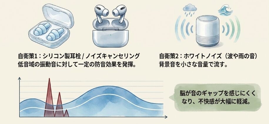 耳栓やホワイトノイズで自衛する手段
